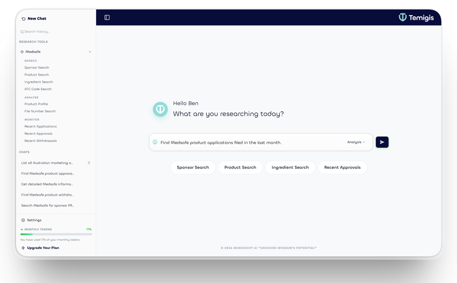 Temigis platform — AI-powered life sciences intelligence interface